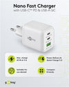 Nano Caricatore Alimentatore GaN 2xUSB-C&trade (PD) + USB-A (QC) da Muro 65W Bianco