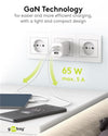 Nano Caricatore Alimentatore GaN 2xUSB-C&trade (PD) + USB-A (QC) da Muro 65W Bianco