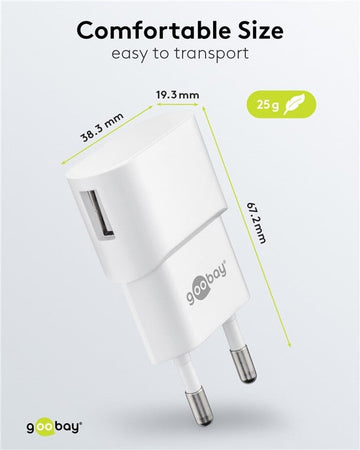 Caricatore USB 1A 5W Compatto Spina Europea Bianco