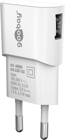 Caricatore USB 1A 5W Compatto Spina Europea Bianco
