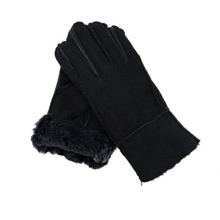 Gloves - Guanti Donna Neri Scamosciati in vero montone Shearling - Pelo Nero e Grigio