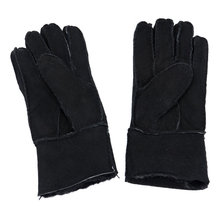 Gloves - Guanti Donna Neri Scamosciati in vero montone Shearling - Pelo Nero e Grigio