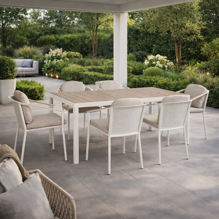 Set tavolo "Ulises" con sedie in alluminio verniciato per interni ed esterni