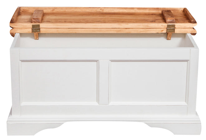 Biscottini Cassapanca Country in legno massello di tiglio struttura bianca anticata piano finitura naturale L100xPR38xH48 cm. Made in Italy