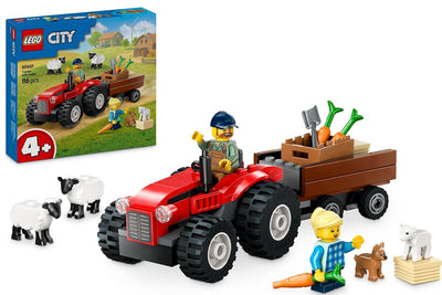 City Trattore agricolo rosso con rimorchio