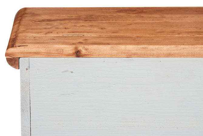 Biscottini Cassapanca Country in legno massello di tiglio struttura bianca anticata piano finitura naturale L100xPR38xH48 cm. Made in Italy