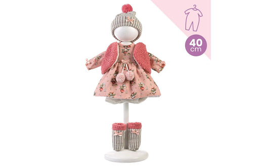 Abito Fiorato Rosa Antico e Cappello 40cm