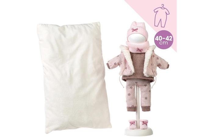 Tutina Rosa con Stelle e Cuscino Bianco 40cm