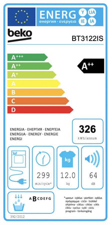 Beko BT3122IS Asciugatrice cm. 60 - capacità 12 kg - bianco