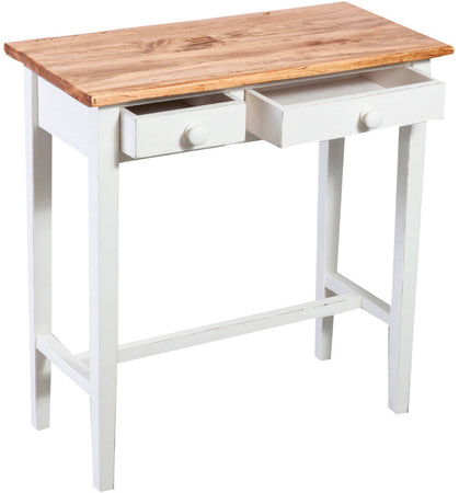 Biscottini Tavolino consolle Country in legno massello di tiglio struttura bianca anticata finitura naturale L73xPR36xH75 cm. Made in Italy