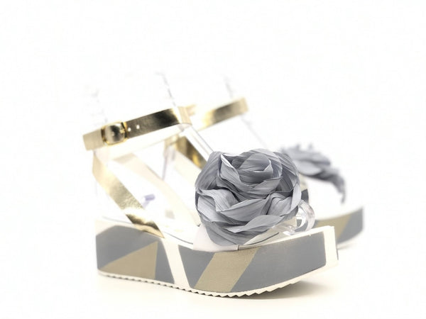 CAFNOIR Sandalo donna grigio chiaro con fiore decorativo