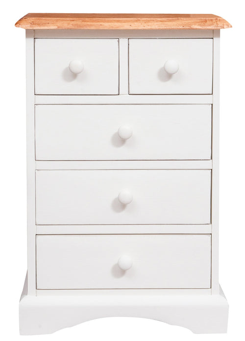 Biscottini Comodino Country in legno massello di tiglio struttura bianca anticata piano finitura naturale L51xPR30xH74 cm. Made in Italy