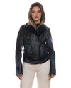Emma - Chiodo donna in vera pelle e montone Blu