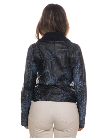 Emma - Chiodo donna in vera pelle e montone Blu