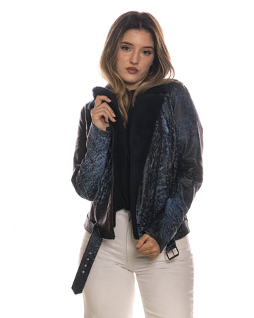 Emma - Chiodo donna in vera pelle e montone Blu