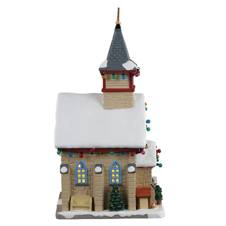 Cappella di San Bernardo per villaggio di Natale in porcellana con animazioni e luci