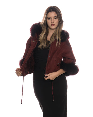Beatrice - Giacca Donna Bordeaux in vera pelle e vera pelliccia
