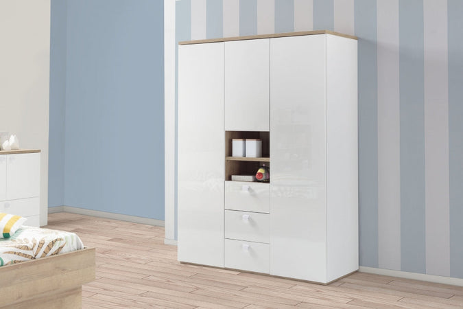 Armadio 3 ante e 3 cassetti Rovere e Bianco Laccato per cameretta moderna