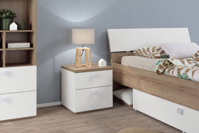 Comodino bianco laccato Globo con 2 cassetti per cameretta moderna