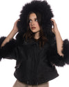 Beatrice - Giacca Donna Blu in vera pelle e vera pelliccia
