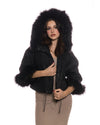 Beatrice - Giacca Donna Blu in vera pelle e vera pelliccia