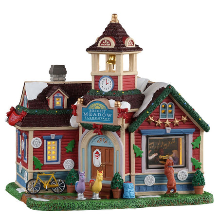 Scuola elementare "Bright Meadow" decorazione per villaggio di Natale in porcellana