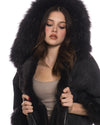 Beatrice - Giacca Donna Blu in vera pelle e vera pelliccia
