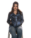 Giselle - Chiodo Donna Blu Effetto Graffiato in vera pelle