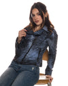 Giselle - Chiodo Donna Blu Effetto Graffiato in vera pelle