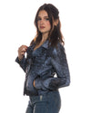 Giselle - Chiodo Donna Blu Effetto Graffiato in vera pelle