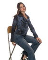 Giselle - Chiodo Donna Blu Effetto Graffiato in vera pelle