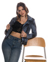 Giselle - Chiodo Donna Blu Effetto Graffiato in vera pelle