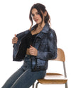 Giselle - Chiodo Donna Blu Effetto Graffiato in vera pelle