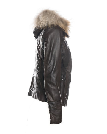 Michelina Cap - Giacca Donna Testa di Moro con Cappuccio in vera pelle