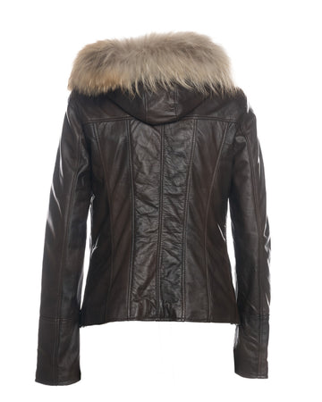 Michelina Cap - Giacca Donna Testa di Moro con Cappuccio in vera pelle