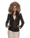 Michelina Cap - Giacca Donna Testa di Moro con Cappuccio in vera pelle