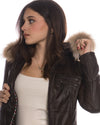 Michelina Cap - Giacca Donna Testa di Moro con Cappuccio in vera pelle