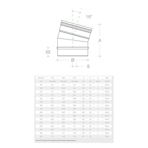 Gomito curva acciaio inox 130mm 5 decimi AISI 304