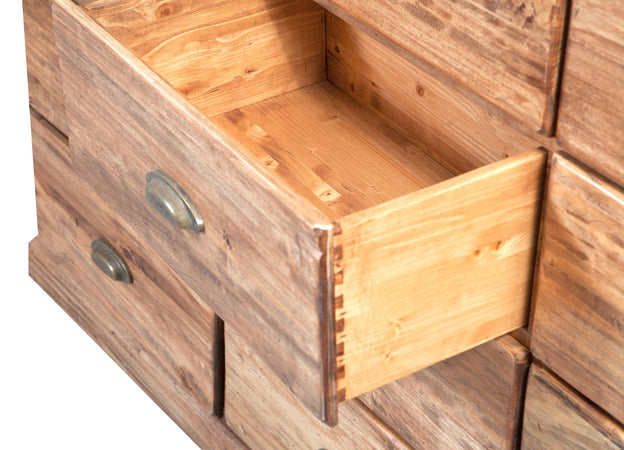 Biscottini Cassettiera Country in legno massello di tiglio finitura naturale L170xPR40xH100 cm. Made in Italy