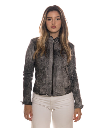 Kelly - Giacca Donna Nero Effetto Graffiato in Vera Pelle