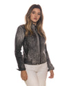 Kelly - Giacca Donna Nero Effetto Graffiato in Vera Pelle