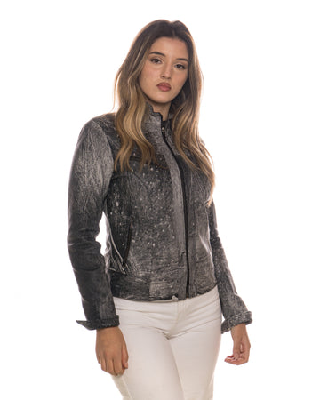Kelly - Giacca Donna Nero Effetto Graffiato in Vera Pelle