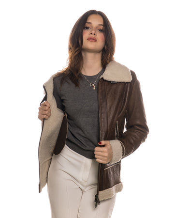 Matilde - Giacca Donna Marrone Vintage in vero montone Shearling