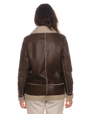 Matilde - Giacca Donna Marrone Vintage in vero montone Shearling