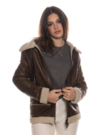 Matilde - Giacca Donna Marrone Vintage in vero montone Shearling
