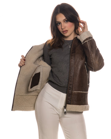 Matilde - Giacca Donna Marrone Vintage in vero montone Shearling