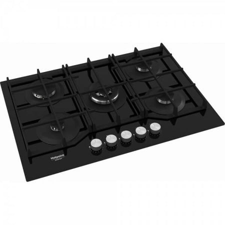 Piano cottura Gas larghezza 73 cm Finitura Vetro Nero - 5 Fuochi - Griglie Ghisa HAGS72F/BK
