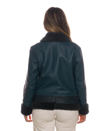 Matilde - Giacca Donna Blu in vera pelle e montone Shearling