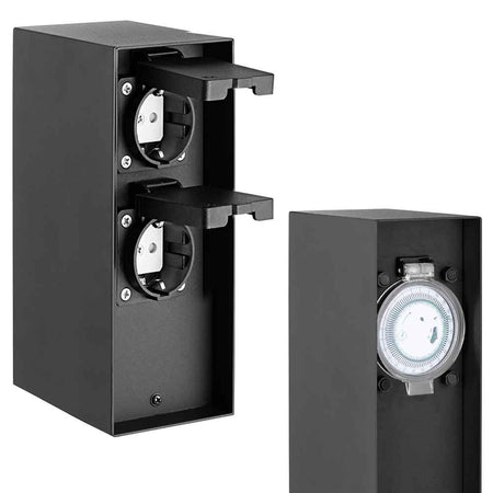 Colonna Elettrica Giardino Palo 2Prese Impermeabili Timer Protezione Bambini Nero