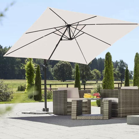 Ombrellone Giardino Decentrato 3x3 MT Alluminio Inclinabile Girevole Ecrù